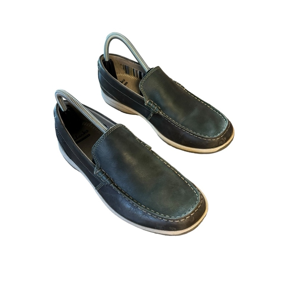 *Men’s Clarks Collection Size 7 Gray Leather Loafers w Ortholite Cushion Insoles